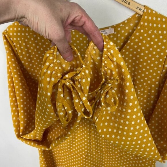 Como Vintage Bohemian Mustard Yellow Polka Dot Summer Dress Size XL Sundress - Picture 8 of 16